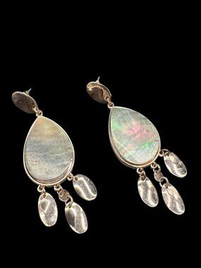 Dangling Pierced Earrings Silver Tone and Large Abalone Teardrop